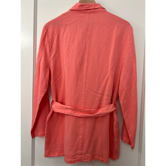 Fresh Produce Coral Belted Tencel Button Up Jacket Pockets Tie Waist Women's M - Picture 2 of 10
